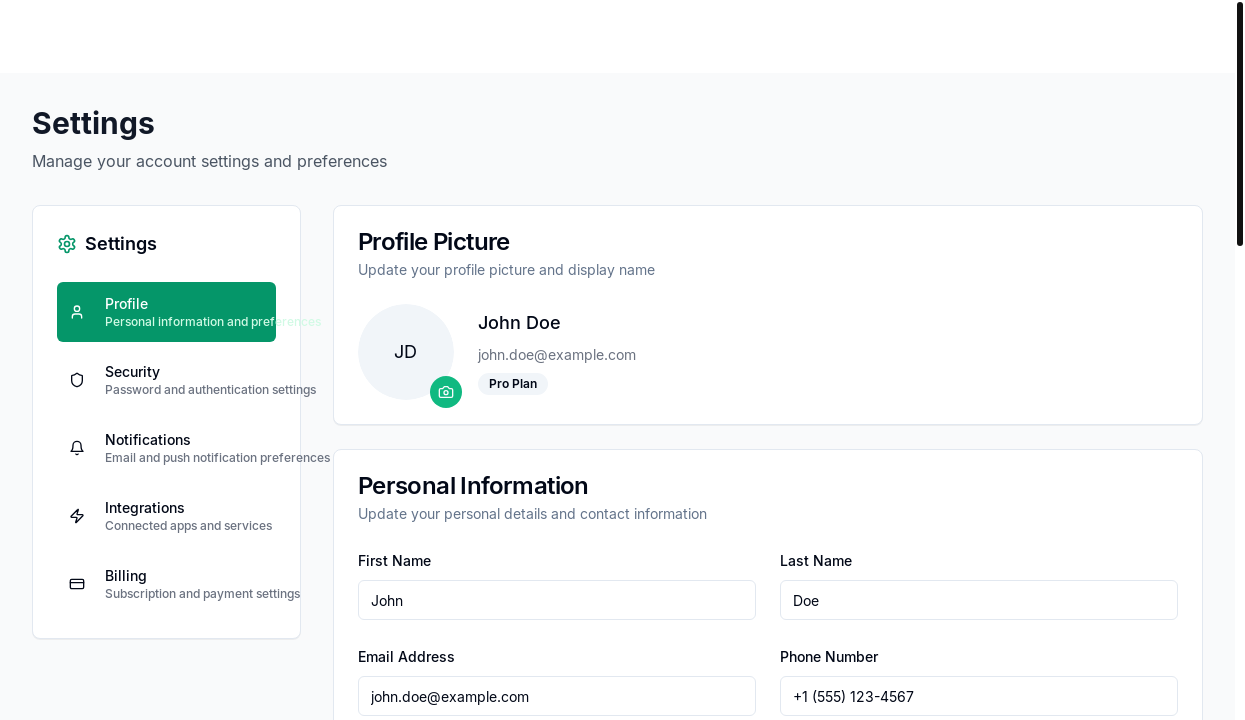 Dashboard Settings Preview